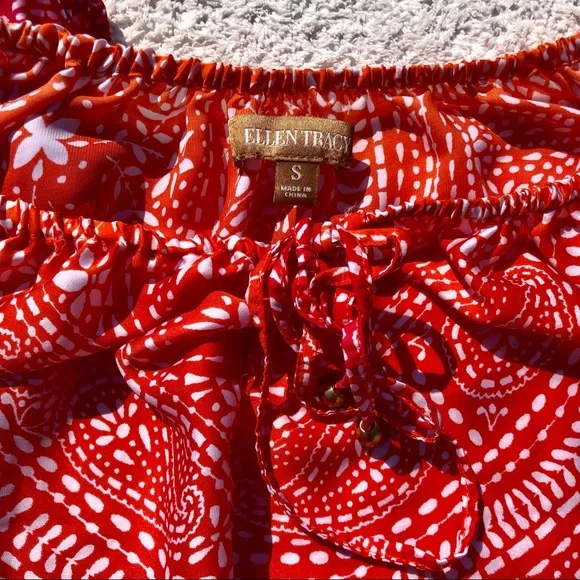 Ellen Tracy Shirt Ombre Peasant Top paisley Sz. Small - Picture 2 of 9